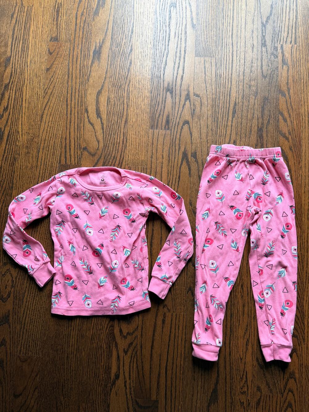 Petit Lem Girls Pink Feather Print Pajama Set Size 4